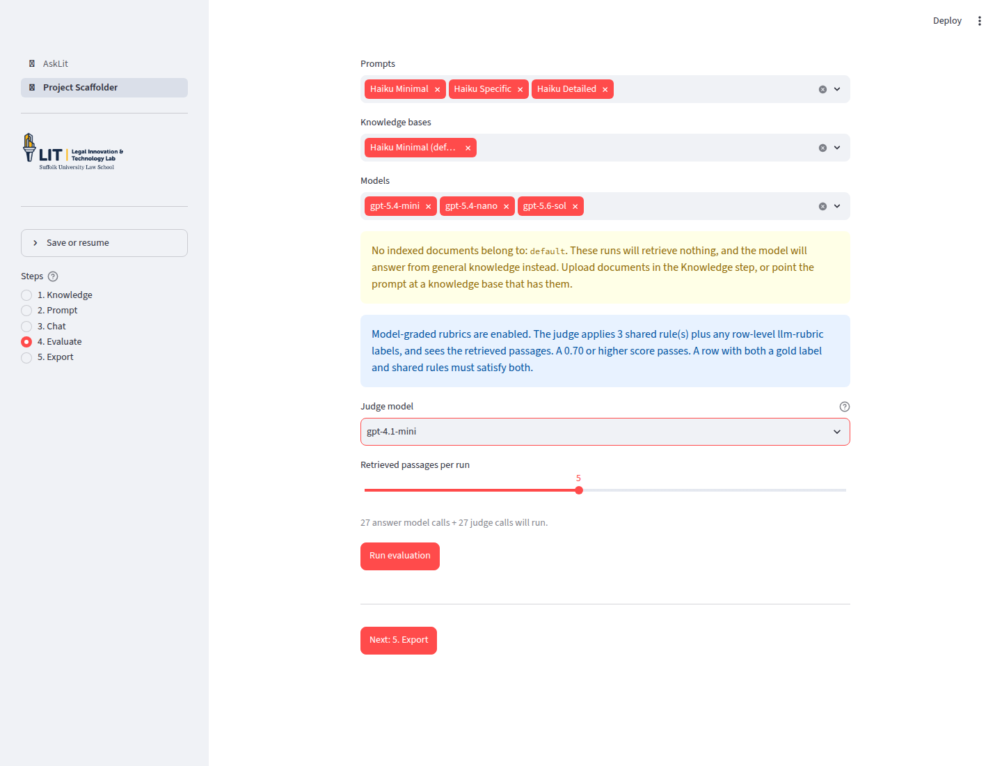 Haiku evaluation setup with three prompts, three response models, three shared rubric rules, and an independent judge model.
