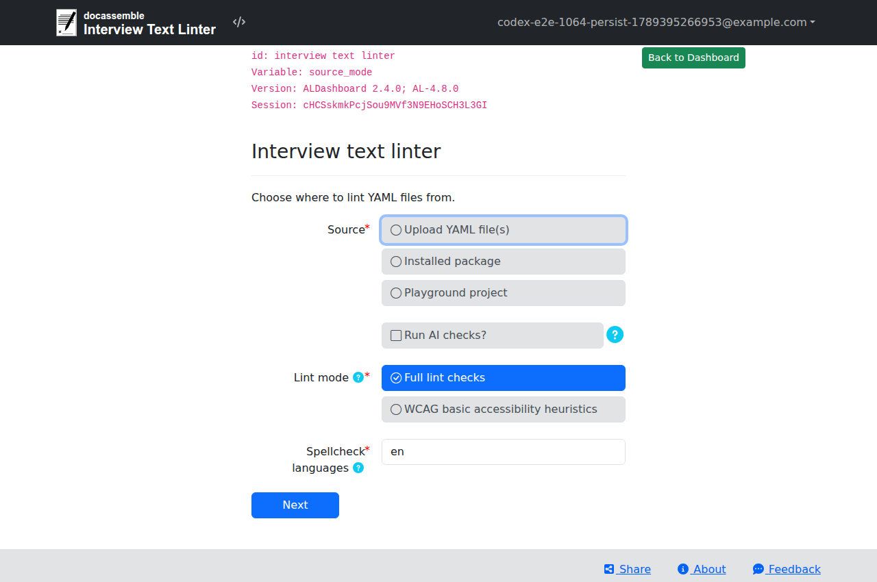 ALDashboard Interview Text Linter