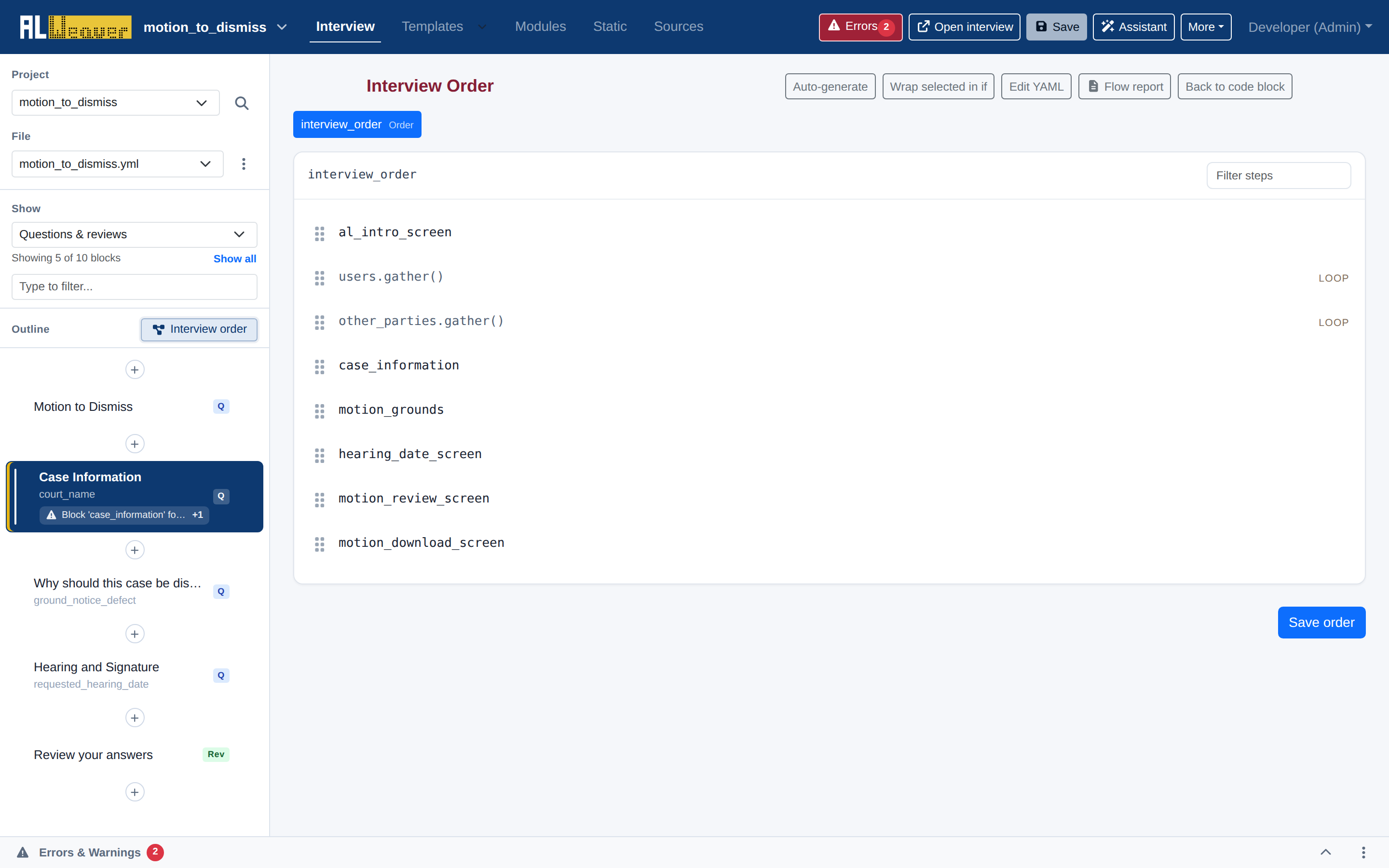 Visual Interview Order Builder