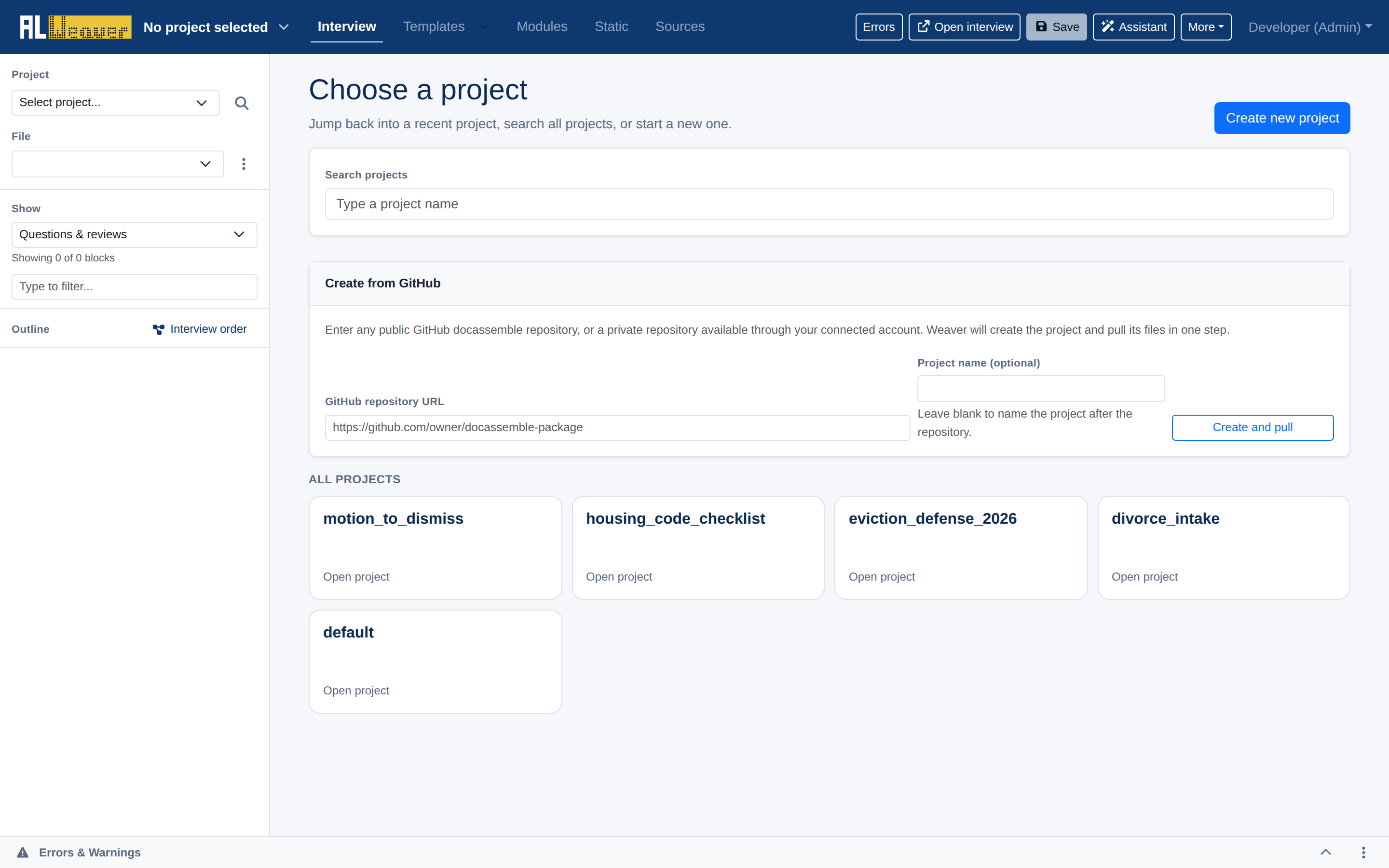 Project Selector and Project Management