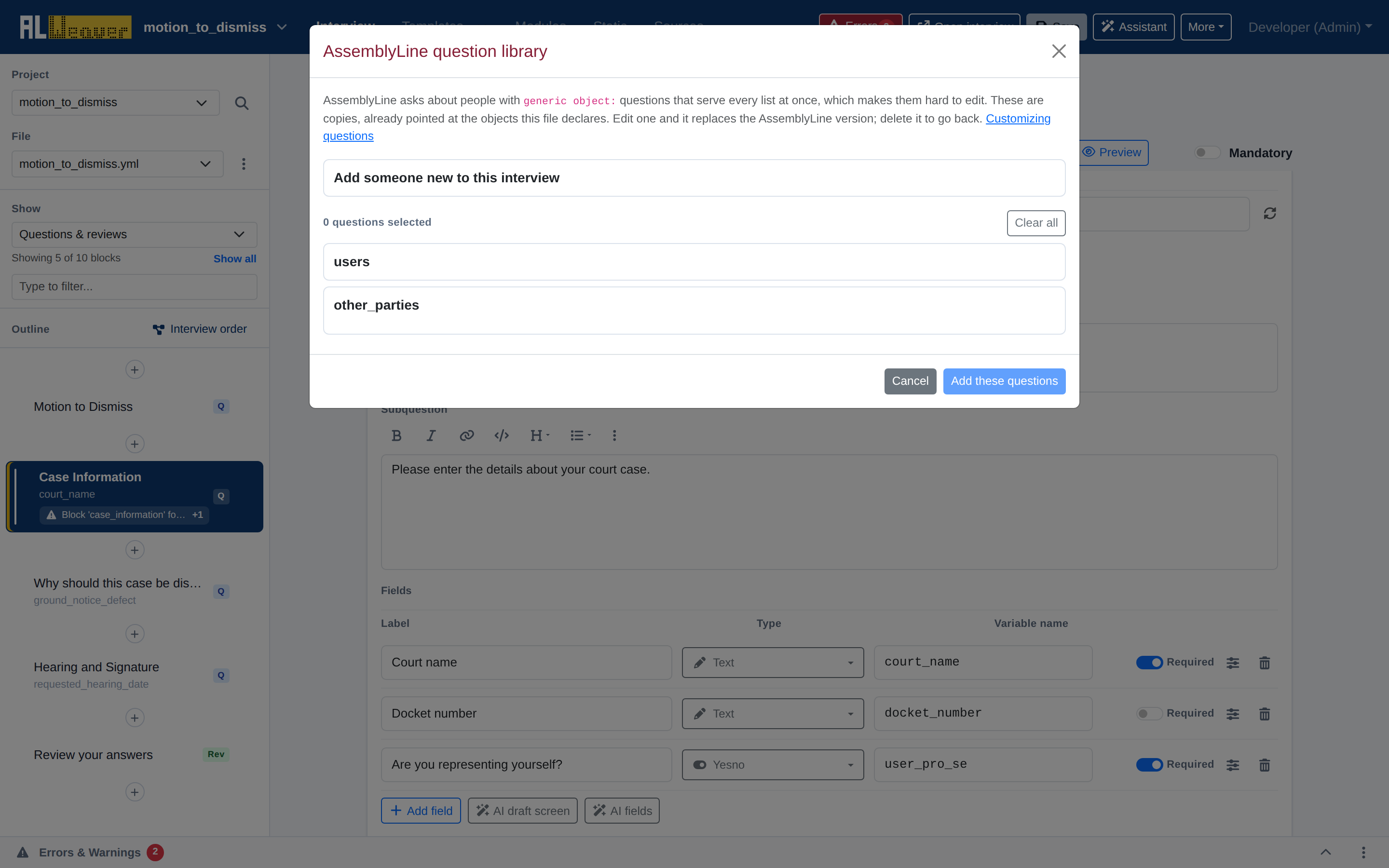 AssemblyLine Question Library Browser