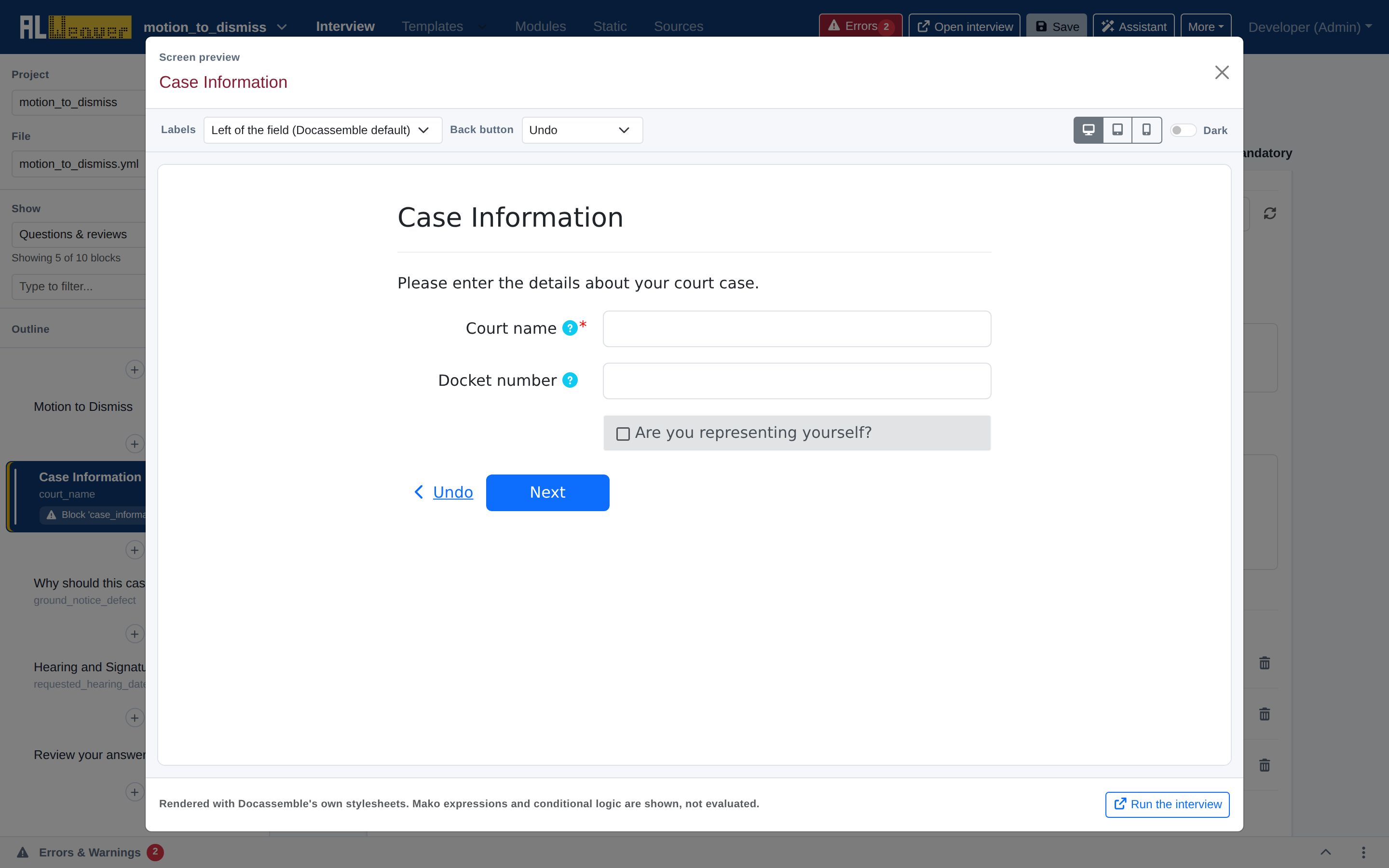 Live Screen Preview Modal
