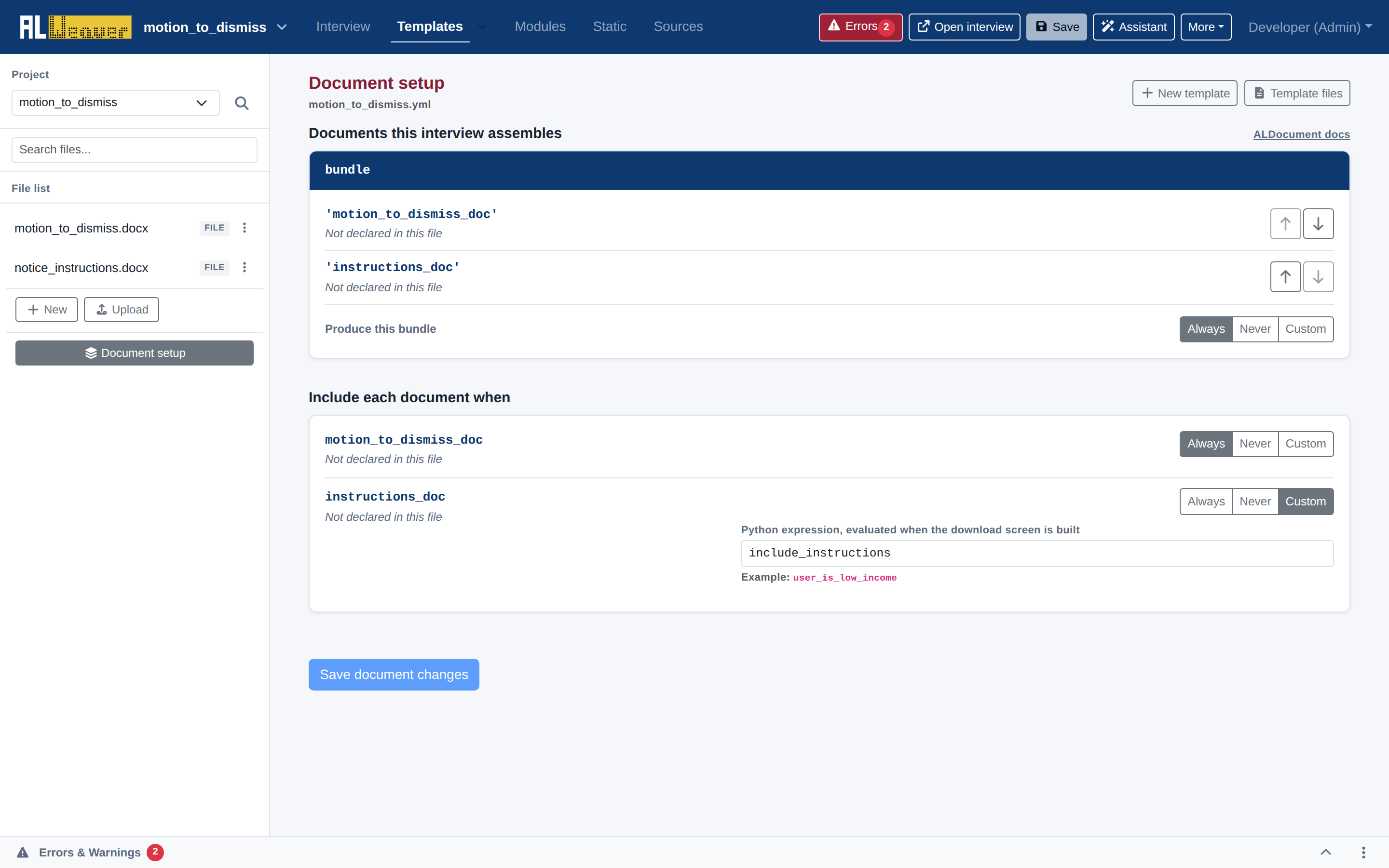 Templates and Document Bundles Setup